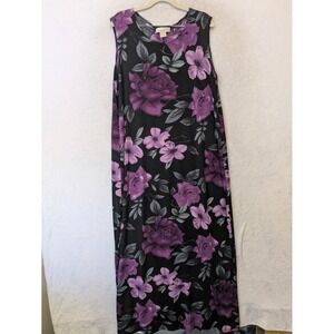 Studio Works Womens XL Black Purple Floral Sleeveless Maxi Tank Dress Whimsigoth